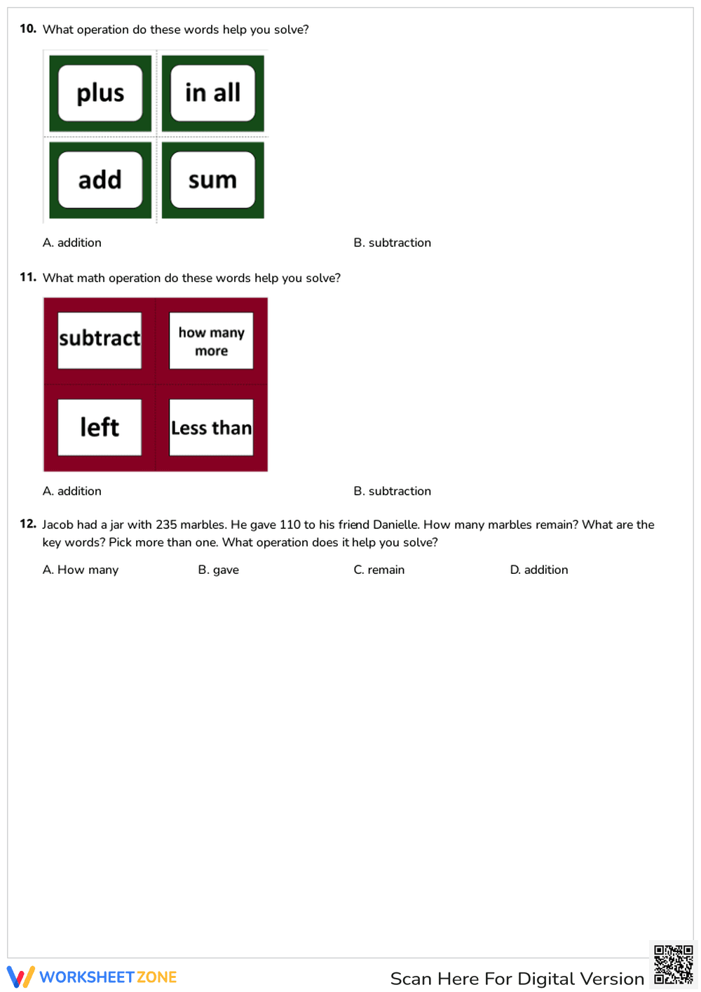 Word Problems Key Words - Page 2
