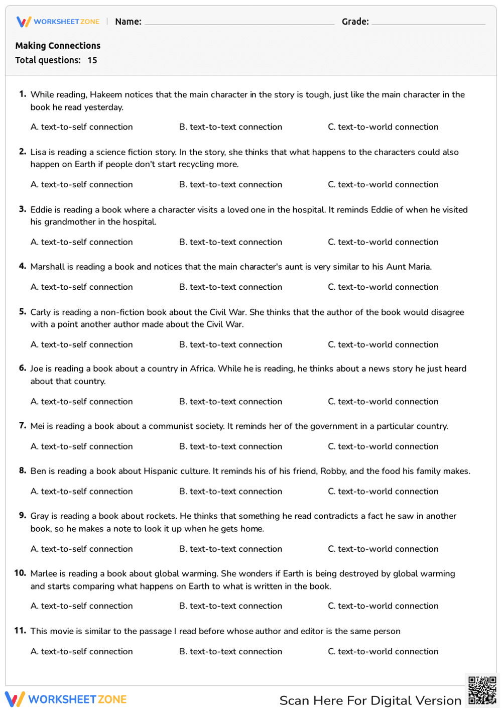 Making Connections: Reading Comprehension Strategy Quiz - Page 1