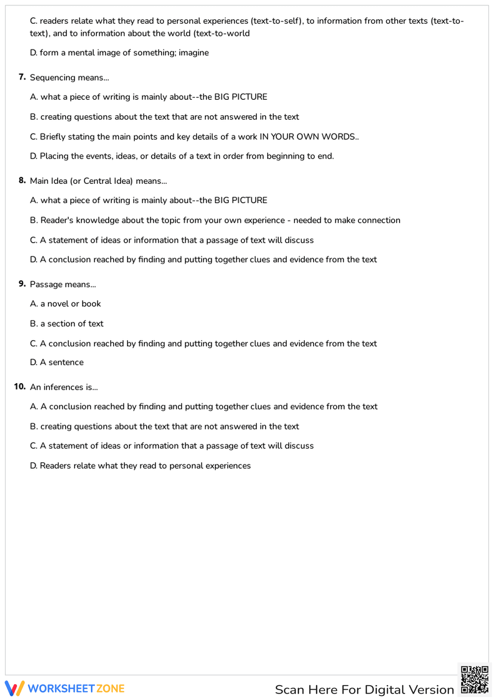 Reading Strategies and Vocabulary Quiz - Page 2