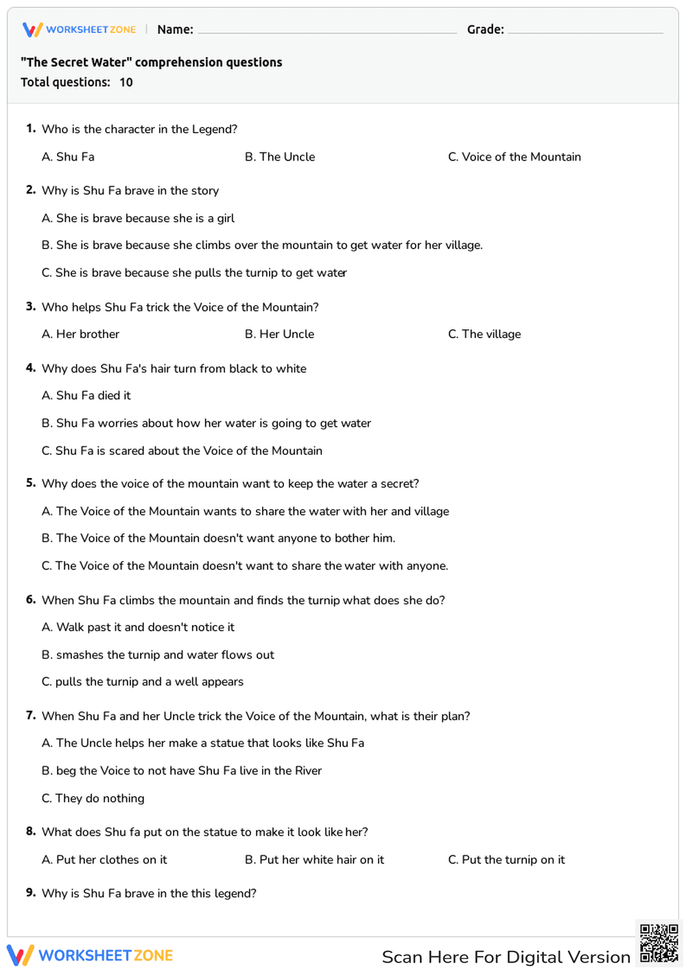 Reading Comprehension Questions - Page 1