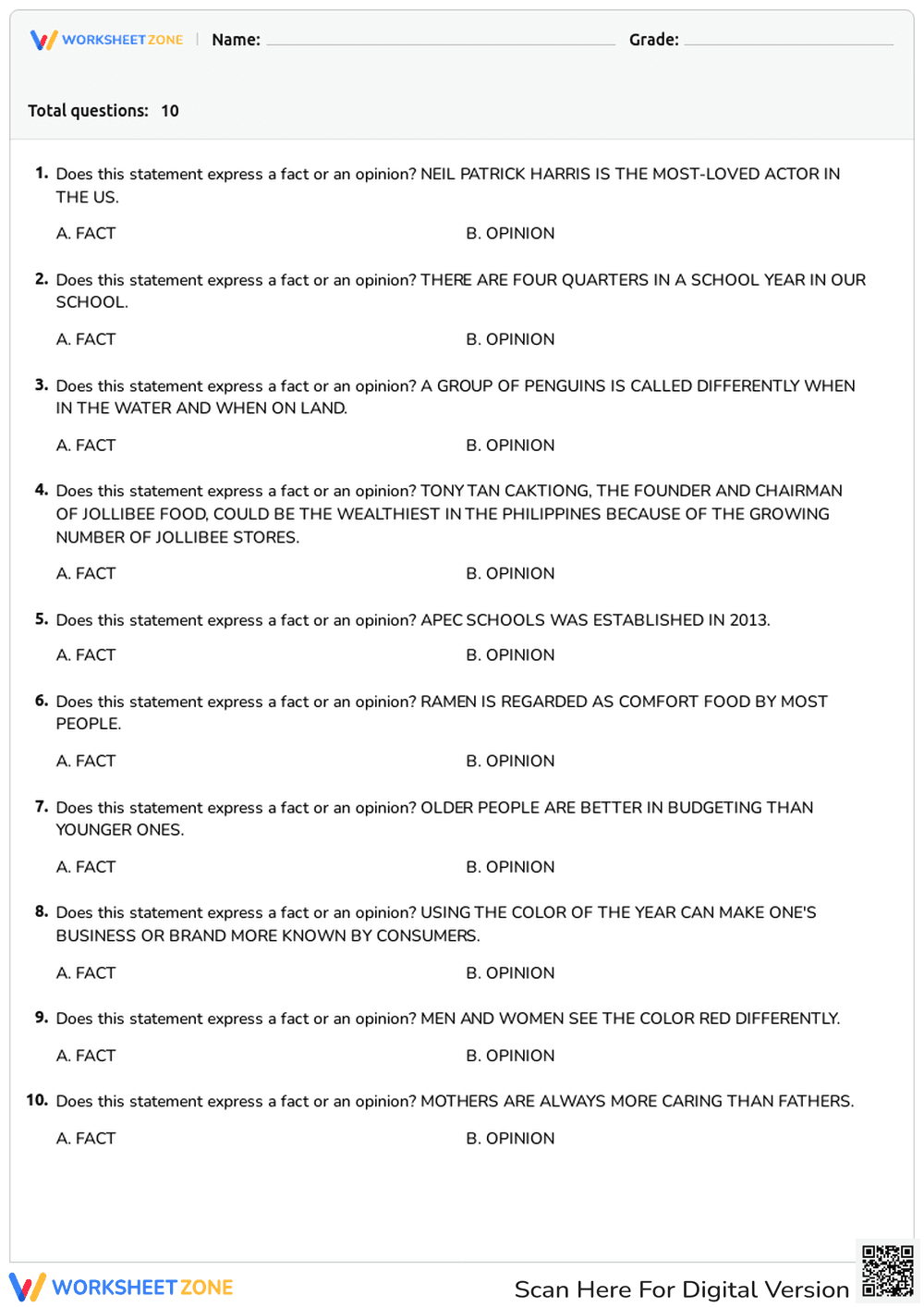 Fact vs Opinion - Page 1