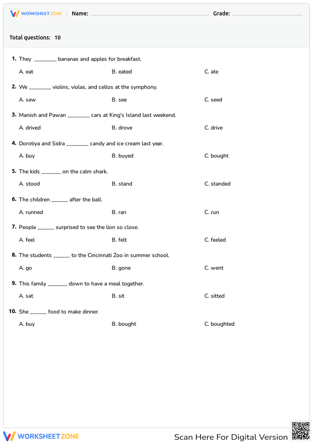 Using Present Tense Verbs Correctly - Page 1