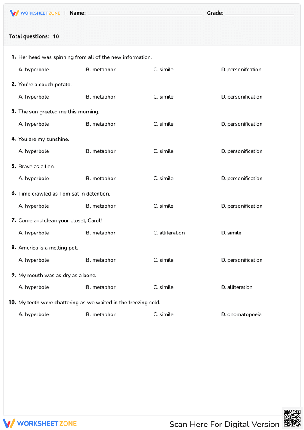 Fun Quiz With Figurative Language - Page 1