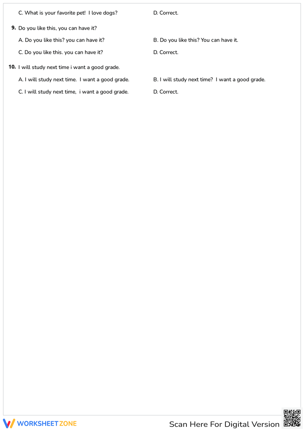 Run-On & Fragment Correction Worksheet - Page 2