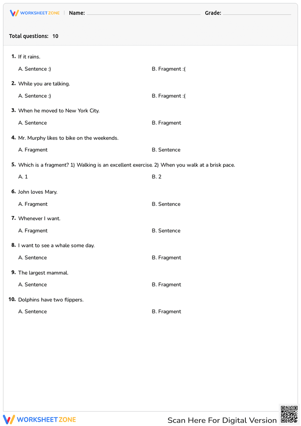 Sentences + Fragments - Page 1