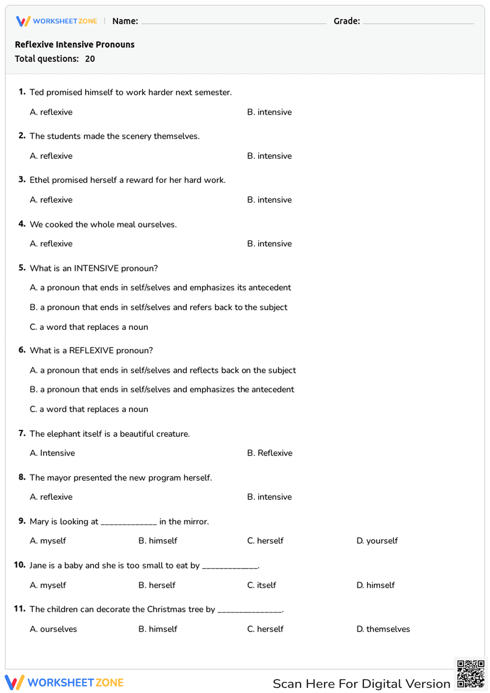 Identifying Reflexive and Intensive Pronouns - Page 1