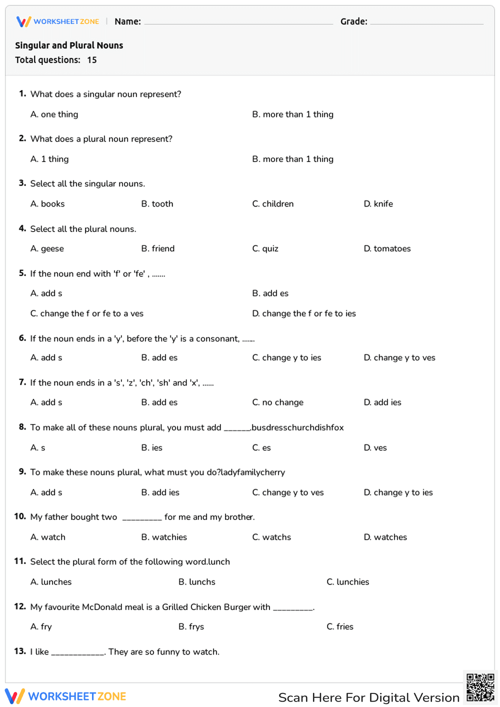 Singular and Plural Nouns - Page 1