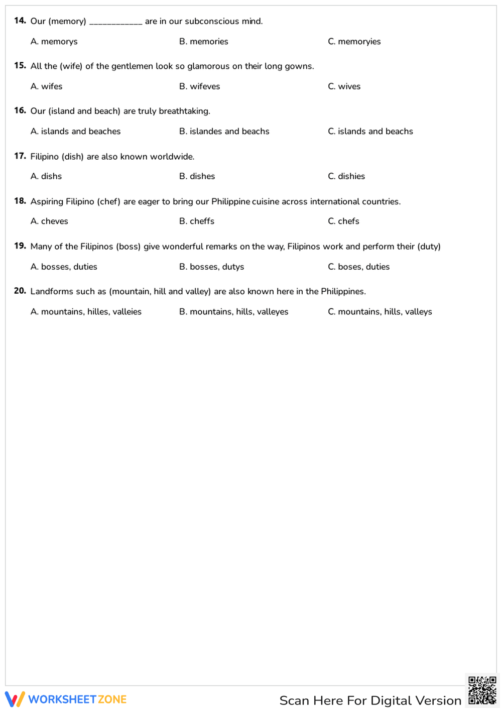 Singular and Plural Nouns Test - Page 2