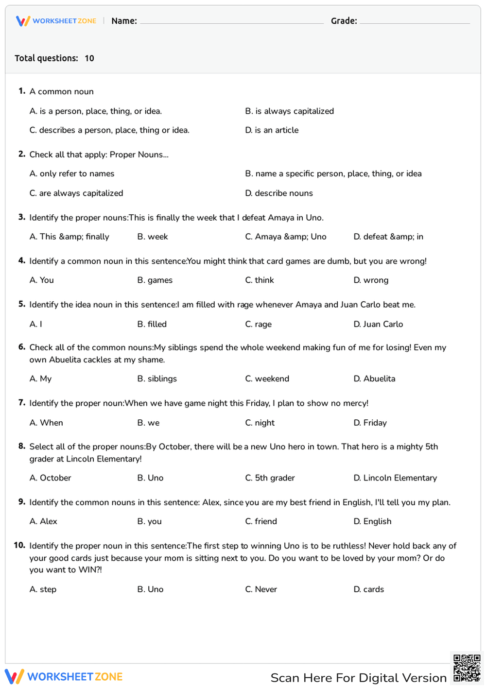 Common and Proper Nouns - Page 1