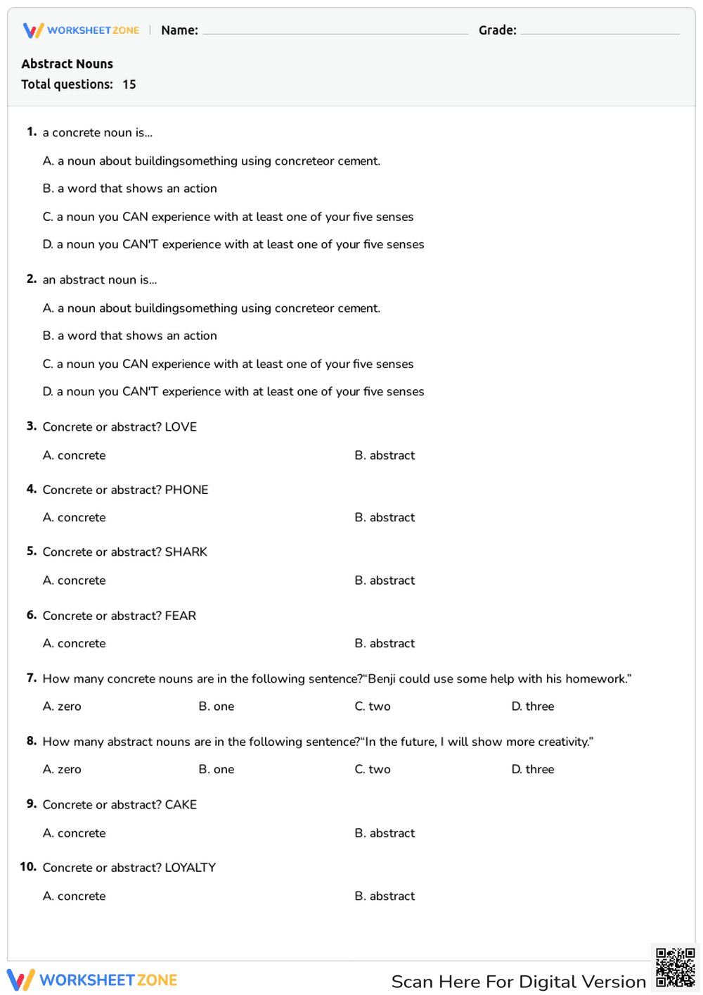 Abstract Nouns - Page 1