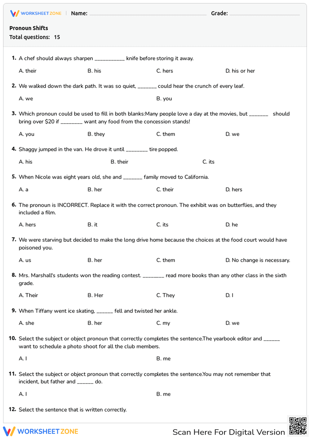 Pronoun Shifts - Page 1