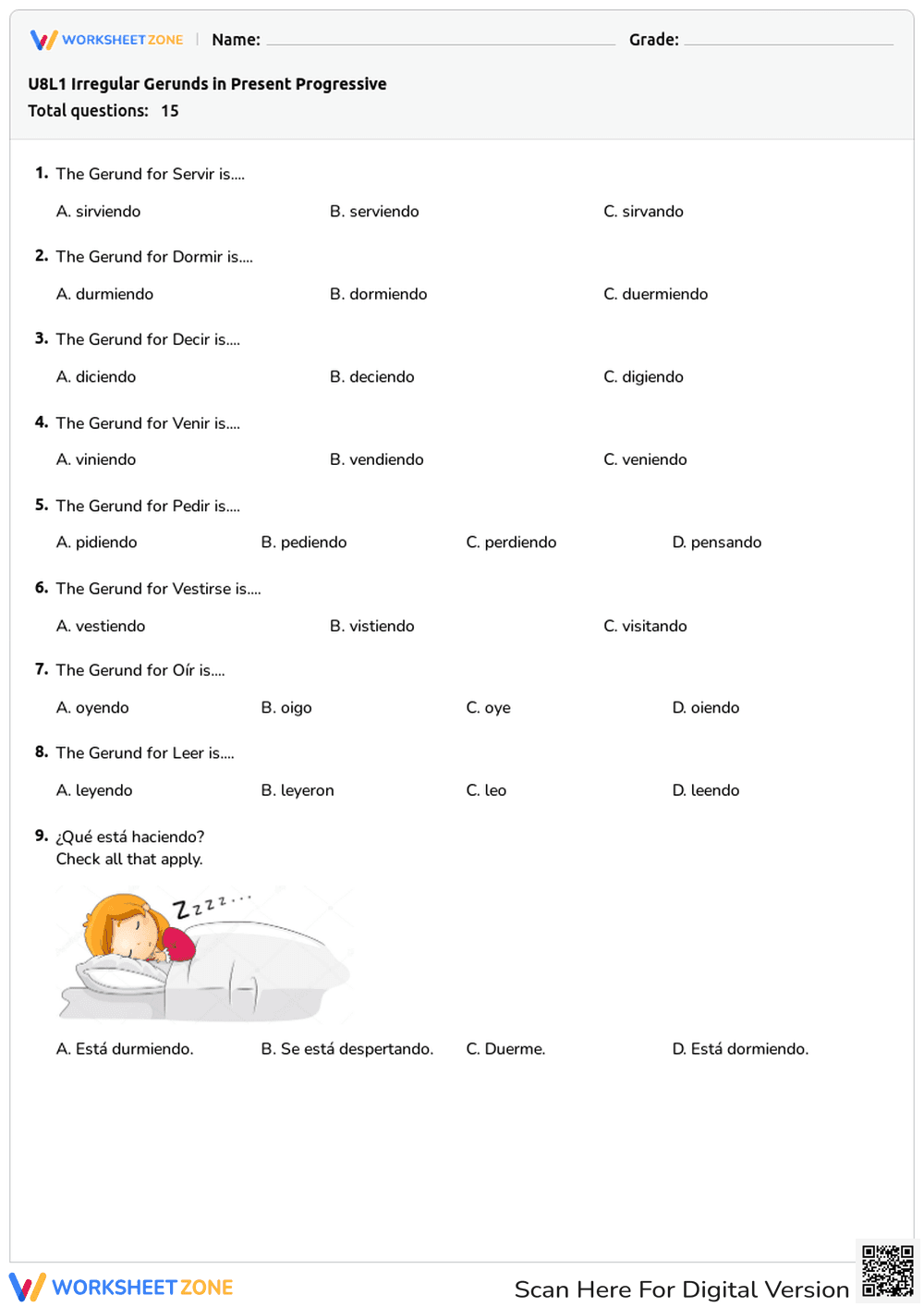 Spanish Irregular Gerunds - Page 1