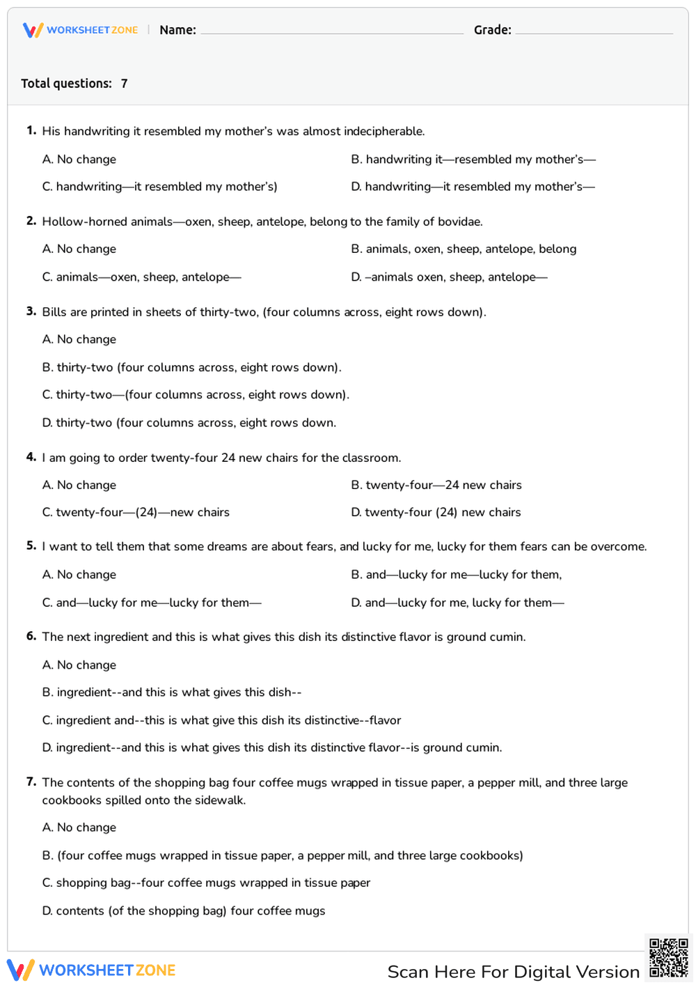 Dashes and Parentheses - Page 1