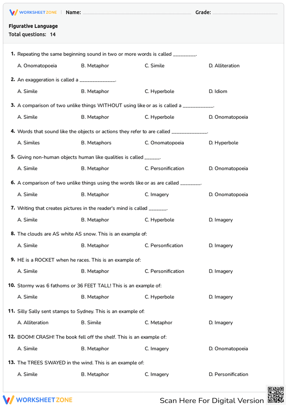 Literary Devices Practice for Students - Page 1