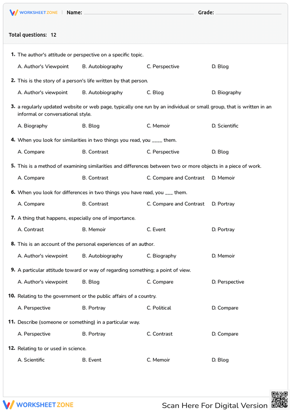 Comparing and Contrasting Texts: Analyzing Perspective - Page 1