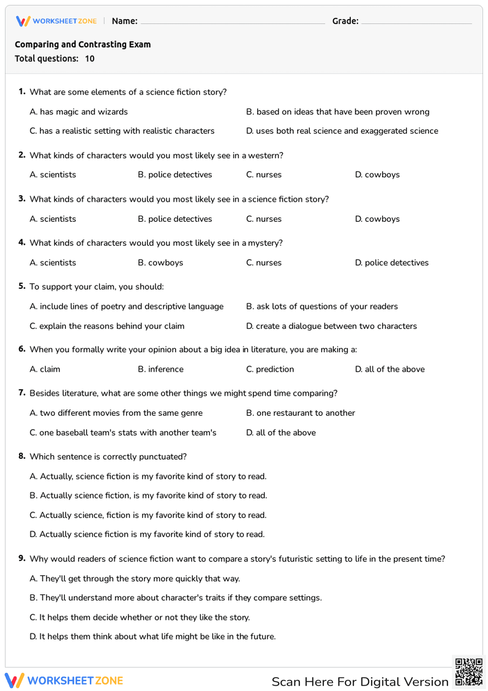 Comparing and Contrasting Exam - Page 1