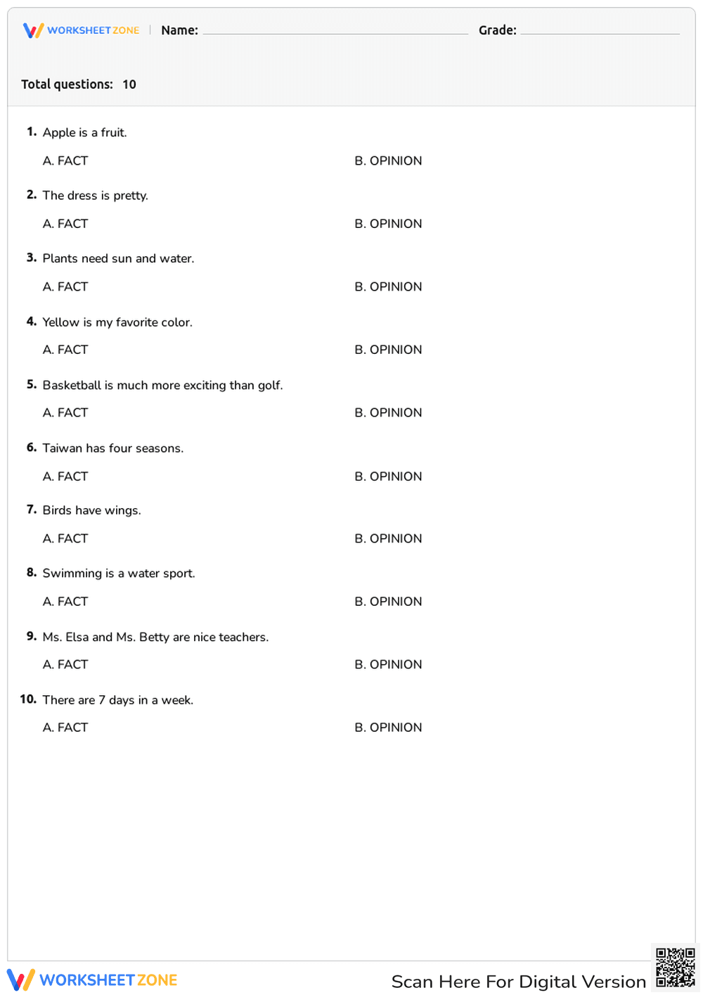 Fact Vs. Opinion - Page 1