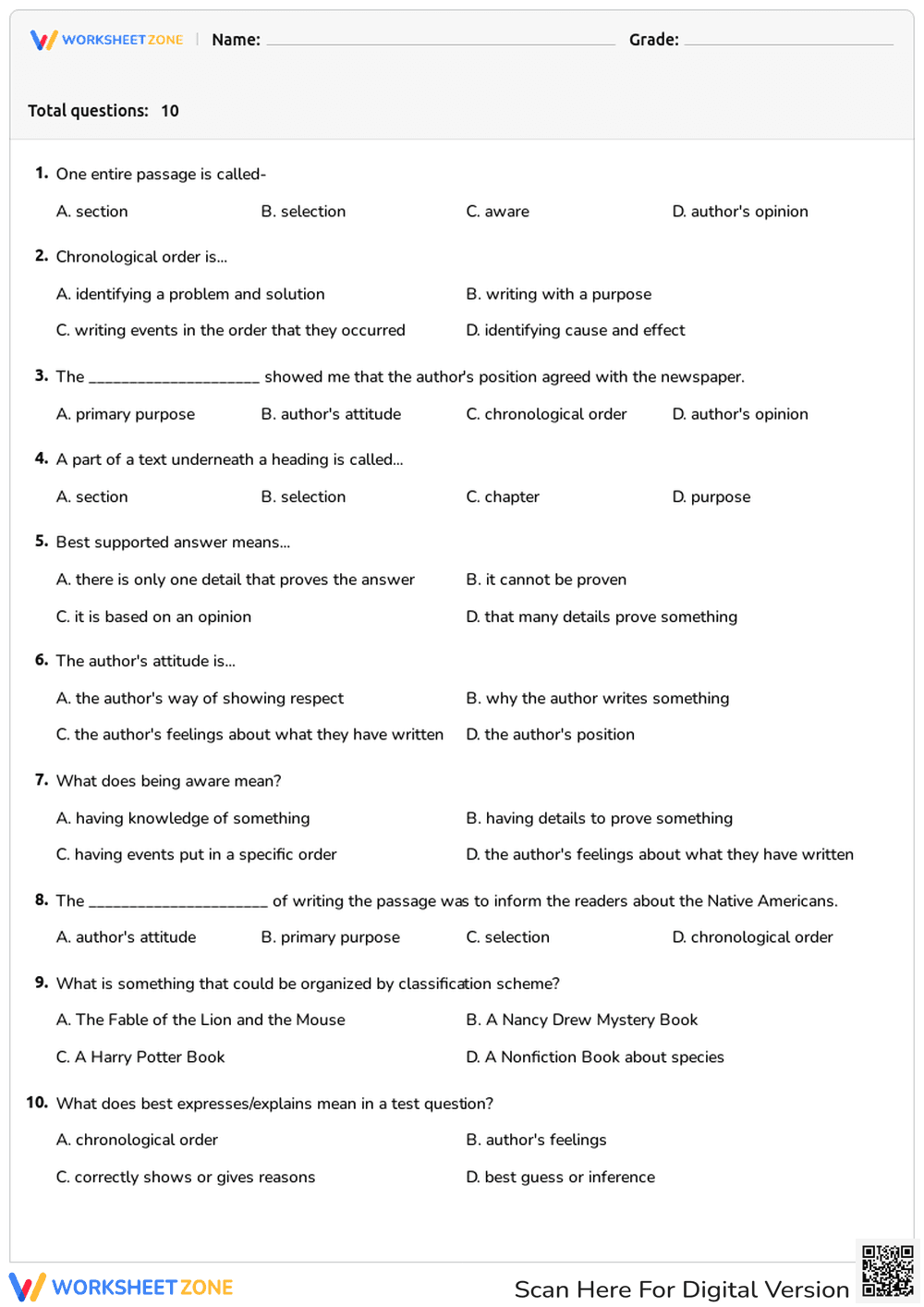 Reading Comprehension Quiz: Passage Analysis - Page 1