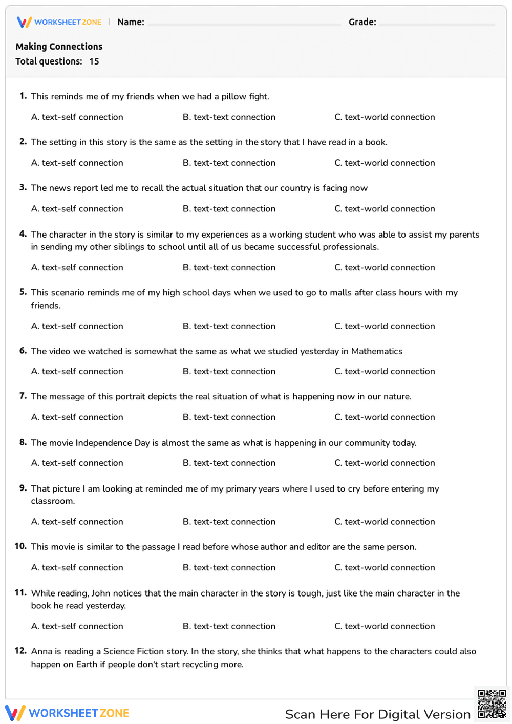 Making Connections (text-to-text, text-to-self, text-to-world) - Page 1