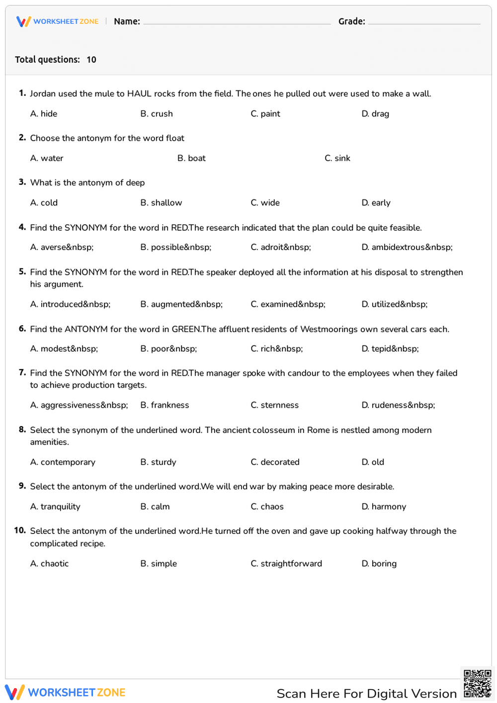 Synonyms and Antonyms - Page 1