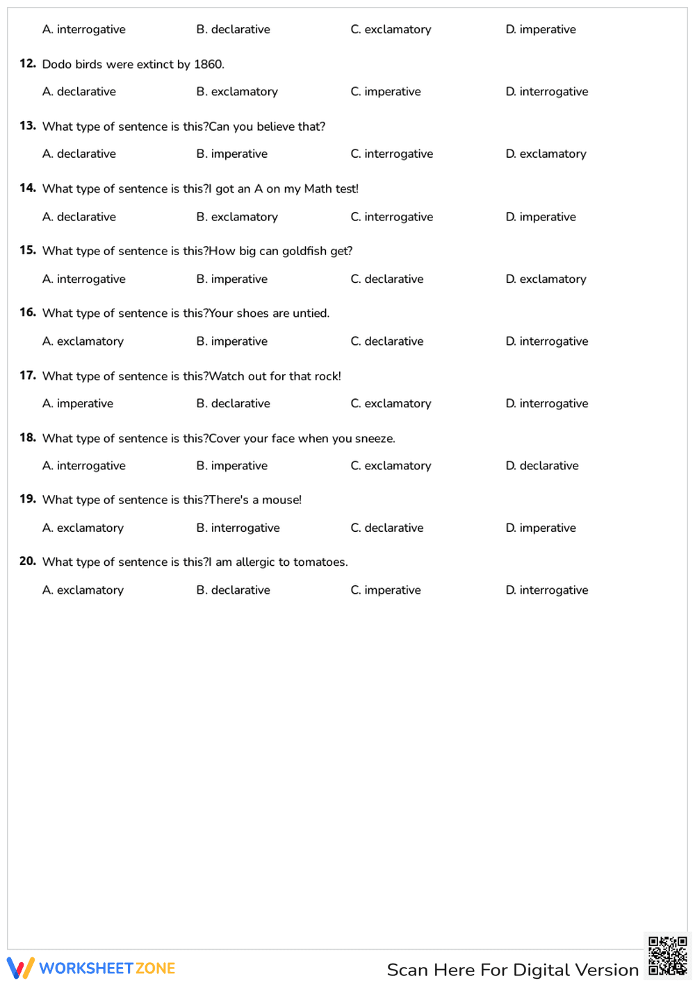 Sentence Types Worksheet for Grammar Practice - Page 2