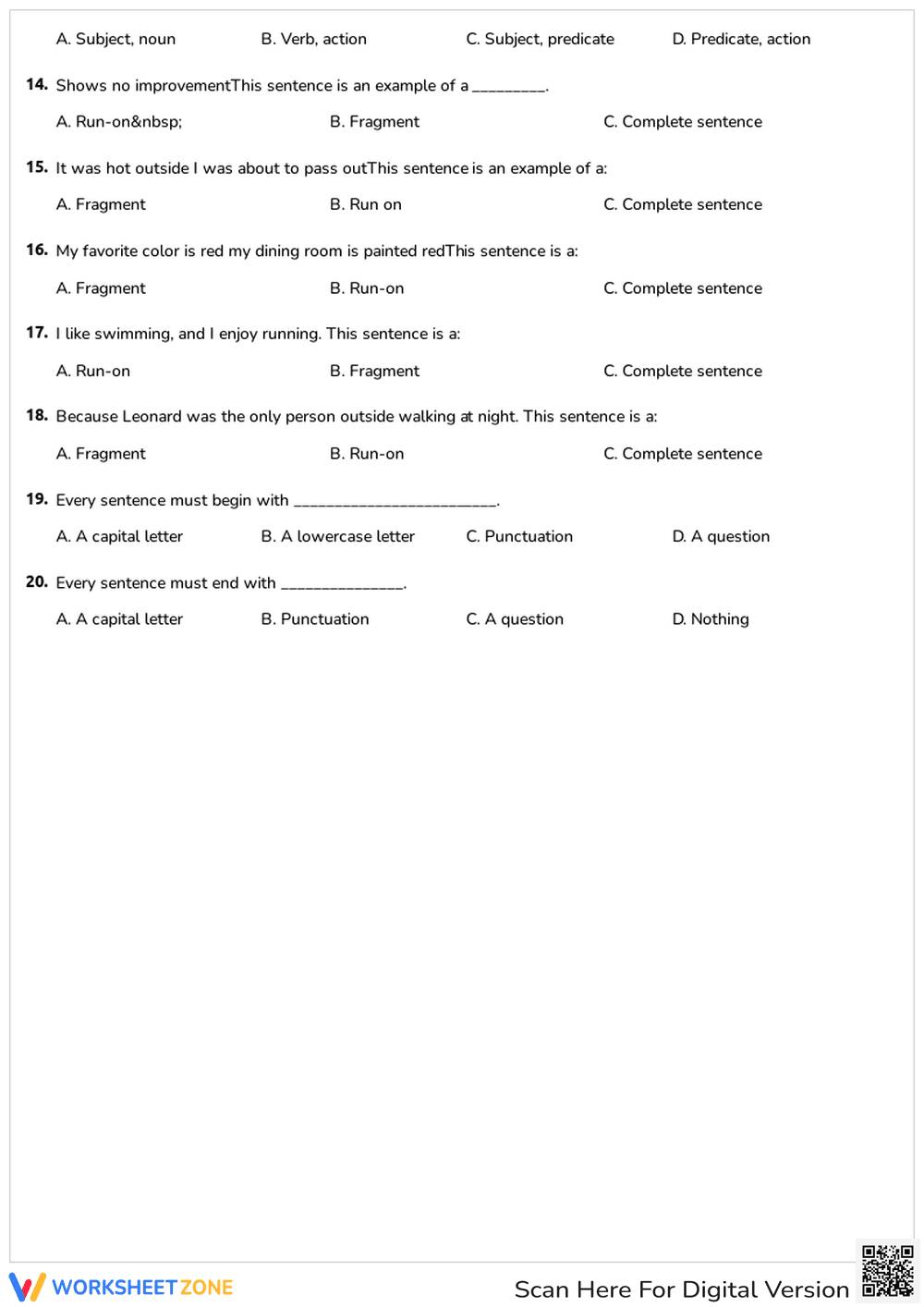 Fragment and Run-on Sentences - Page 2