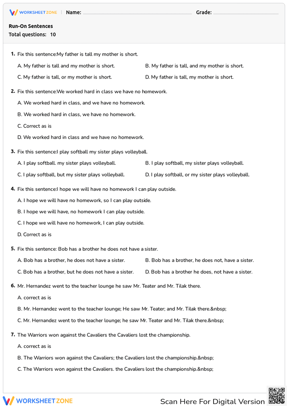 Run-On Sentences & Comma Usage - Page 1