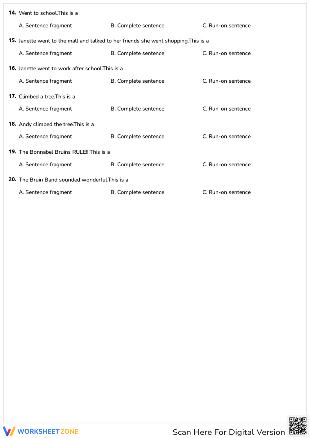 Sentence Fragments, Run-On and Complete Sentences - Page 2