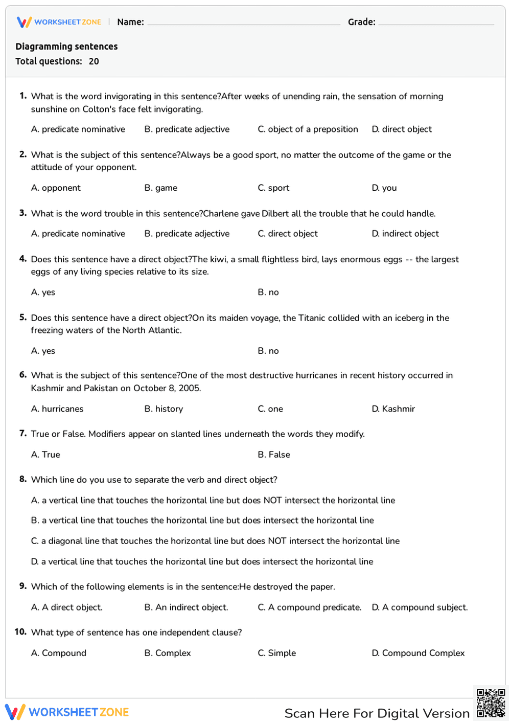 Master Sentence Diagramming Skills - Page 1
