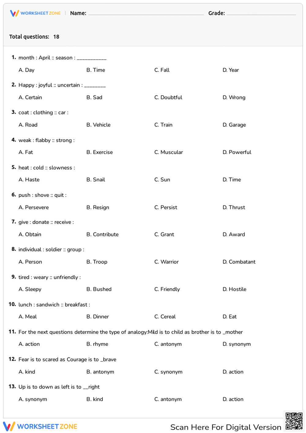 Explore Types of Analogies Worksheet - Page 1
