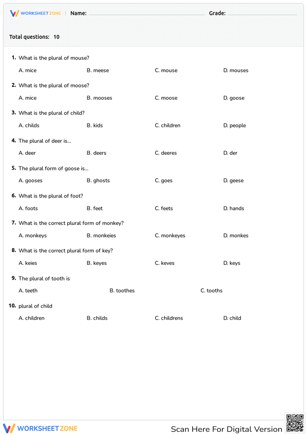 Irregular Plural Nouns - Page 1