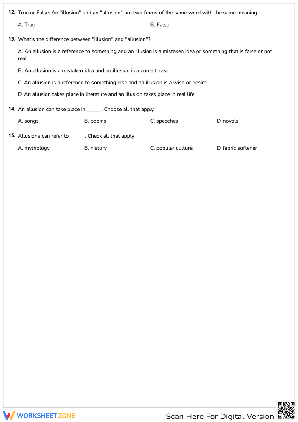 Identify and Understand Allusions Worksheet - Page 2
