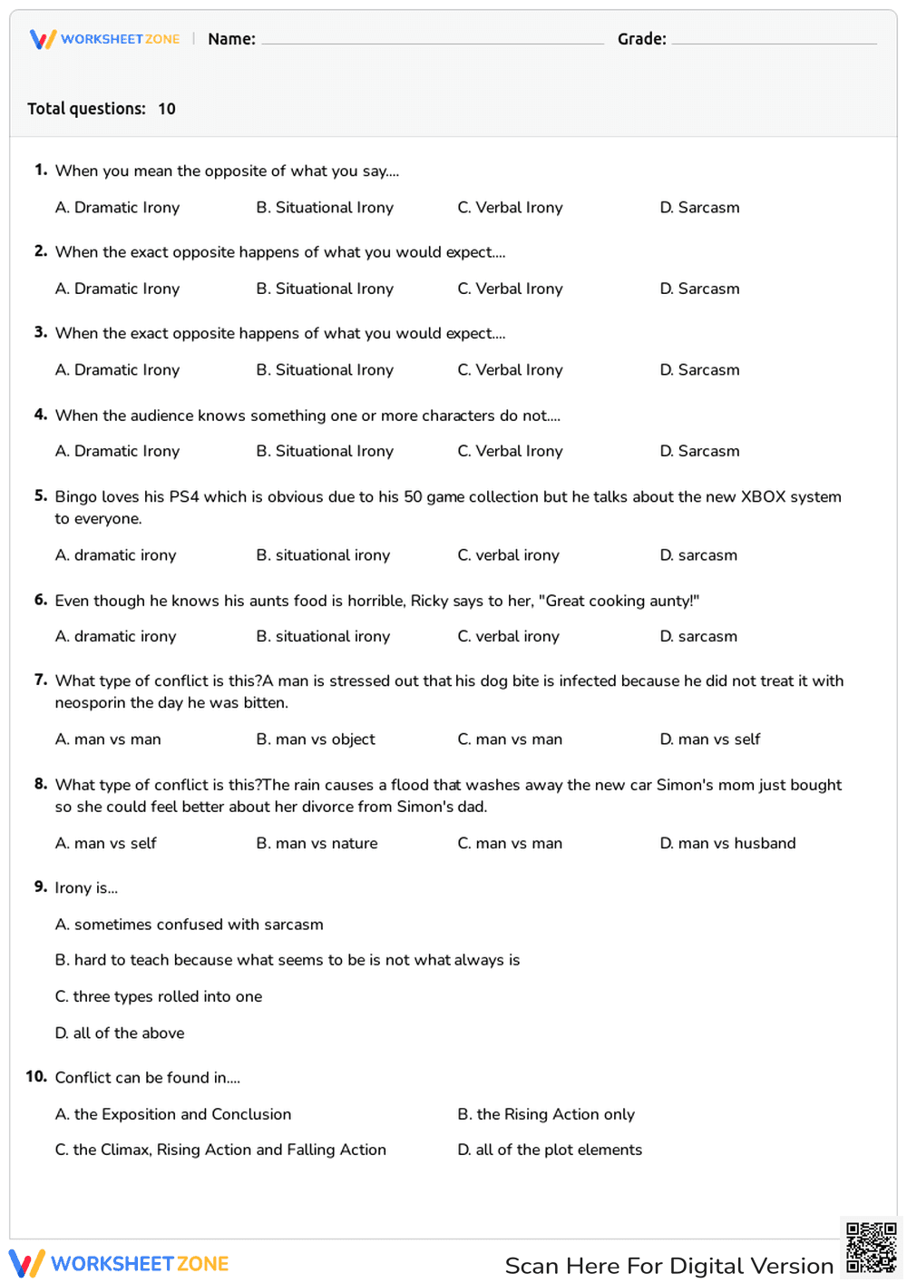 Explore Types of Irony and Conflict Practice - Page 1