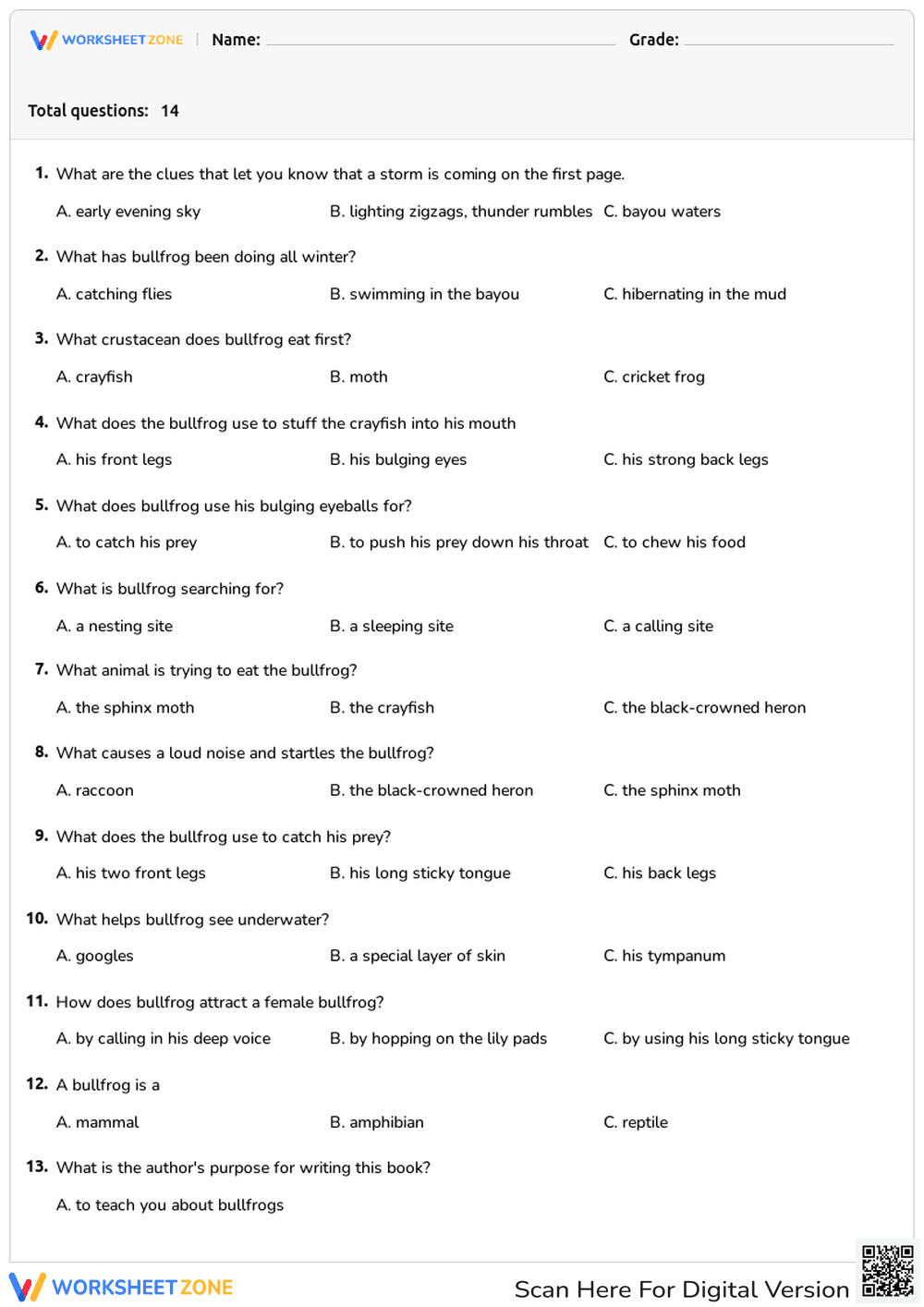 Learn About Bullfrogs: Comprehension and Facts - Page 1