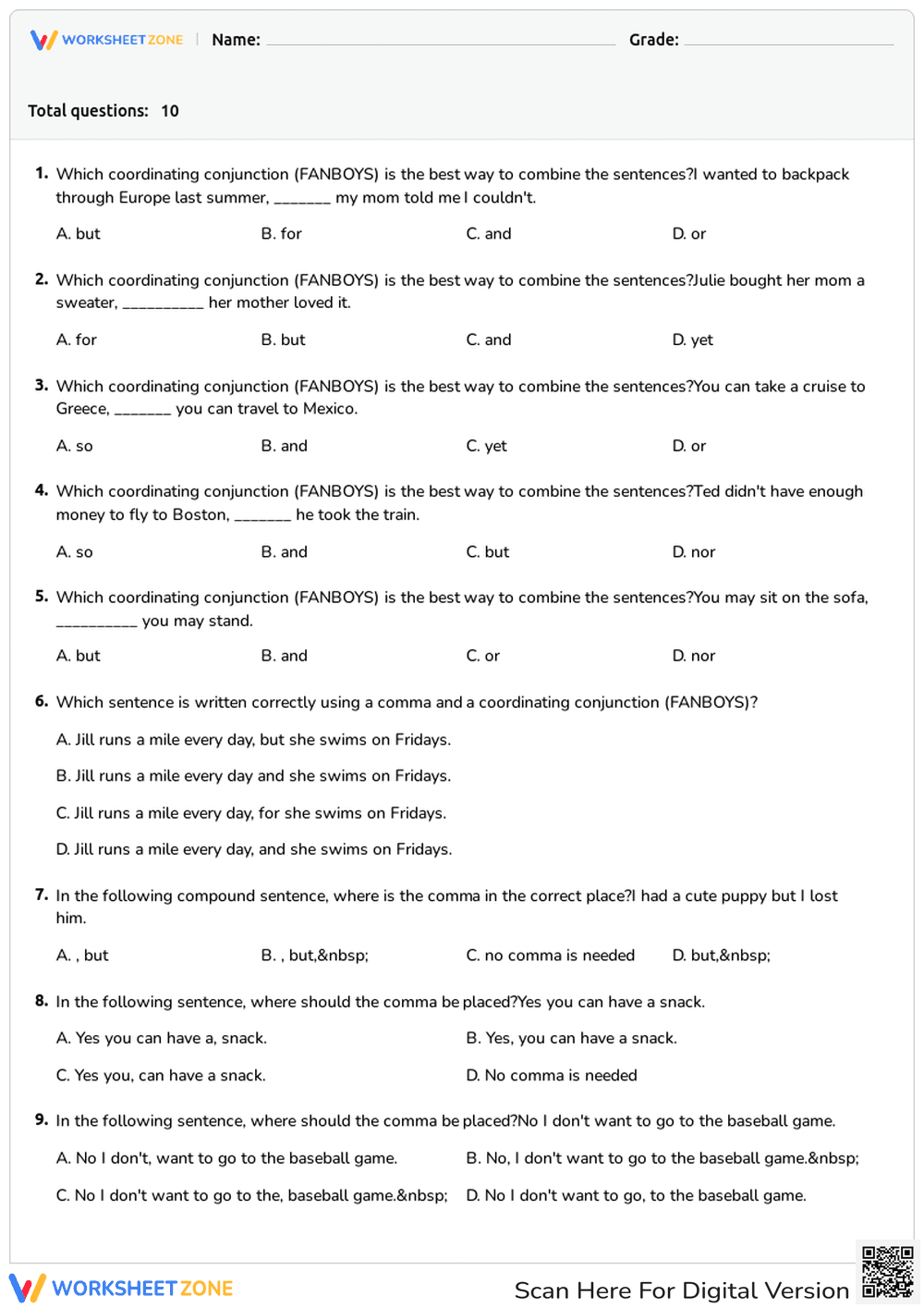 Grammar Practice with Commas - Page 1