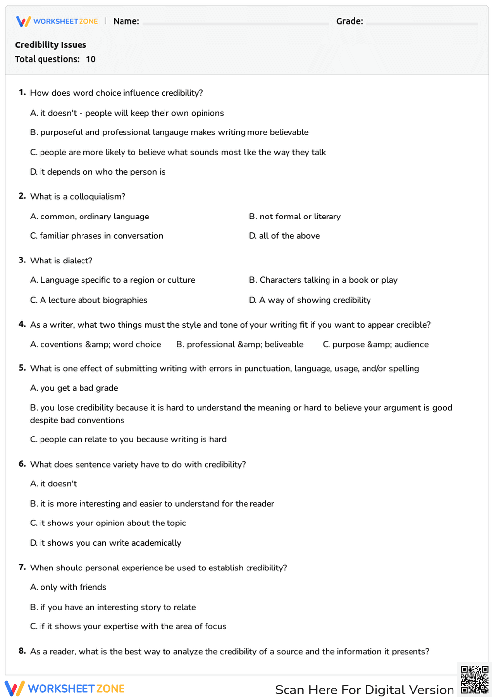 Analyze Credibility Issues in Writing Grammar - Page 1