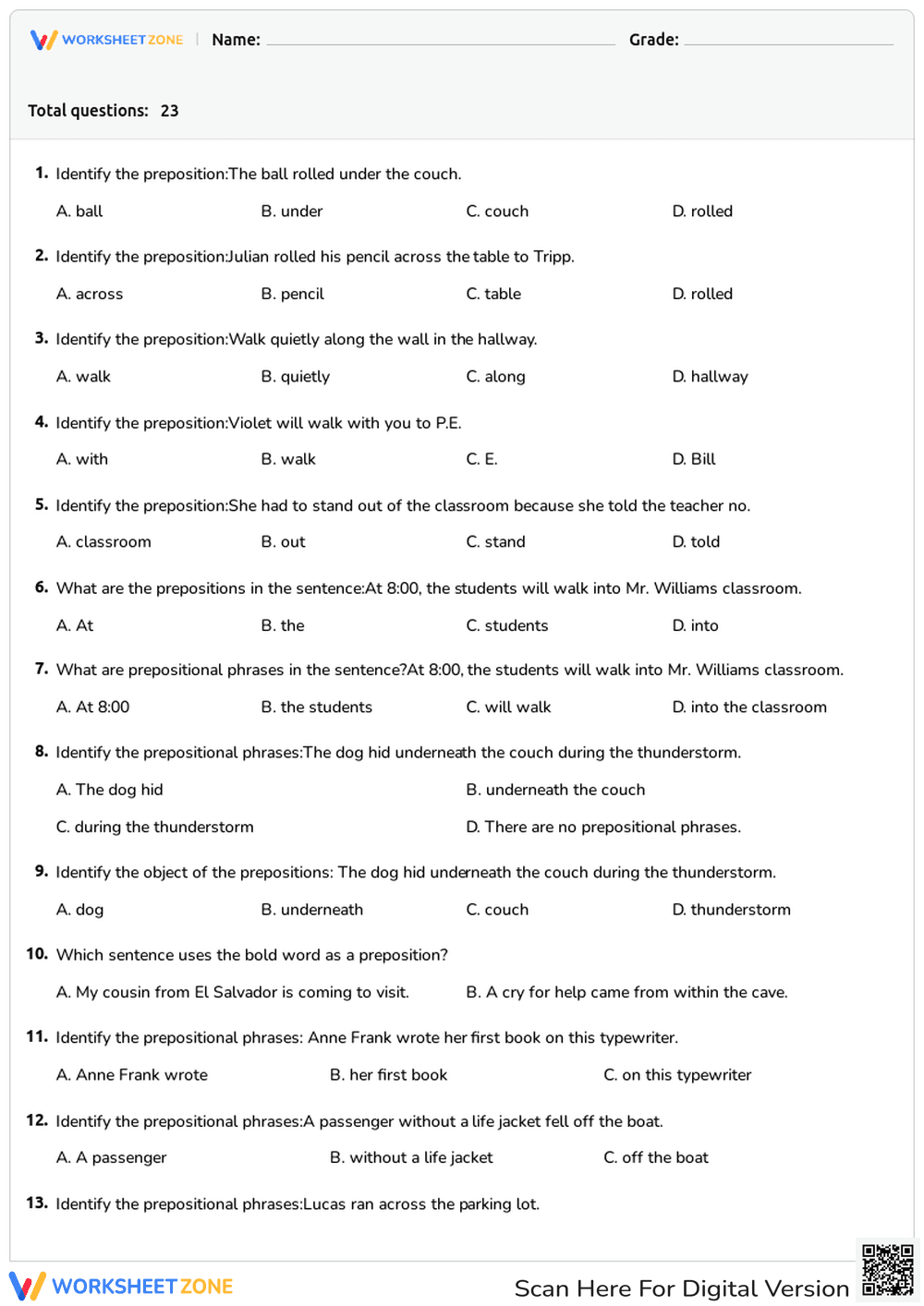 Prepositional phrases - Page 1