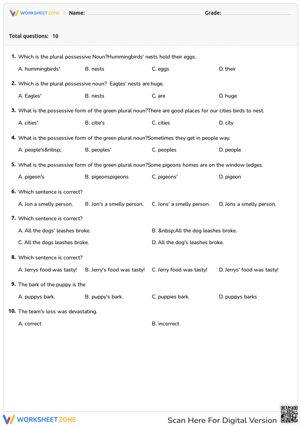 Plural Possessives - Page 1