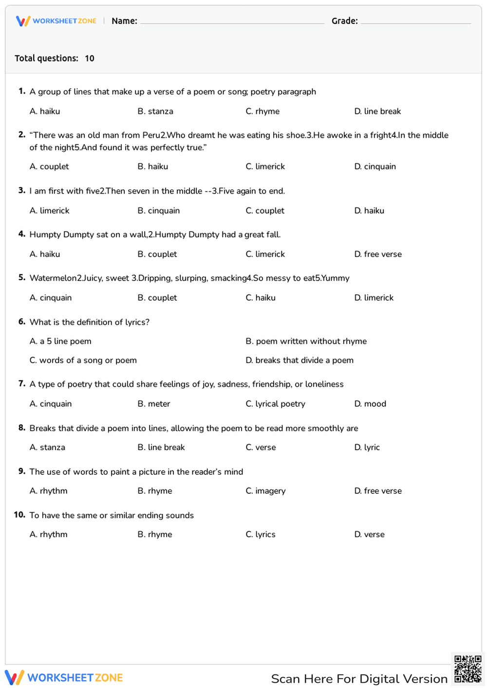 Understanding Poetry Forms and Lyrics - Page 1