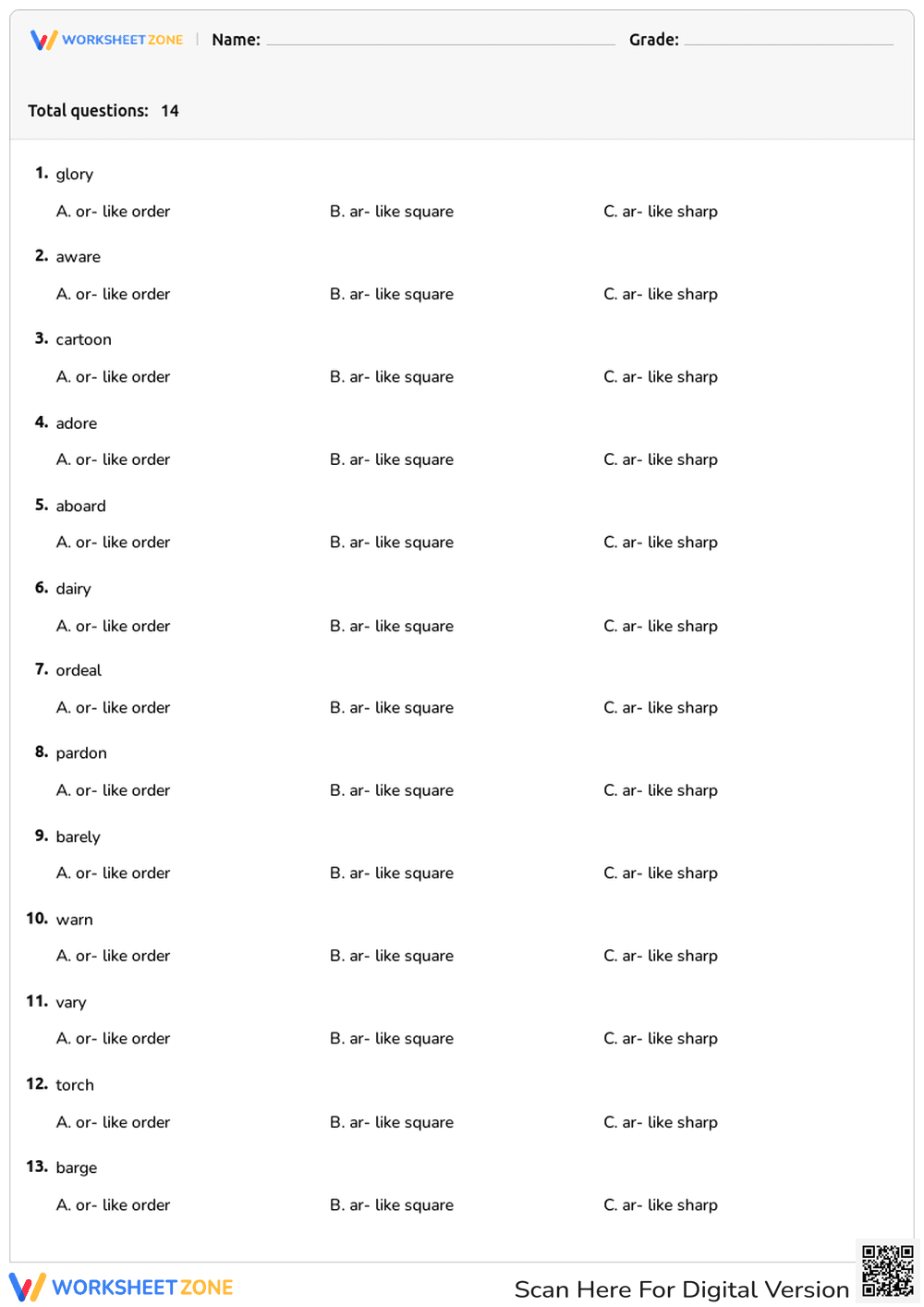 Identify R-Controlled Vowel Sounds - Page 1