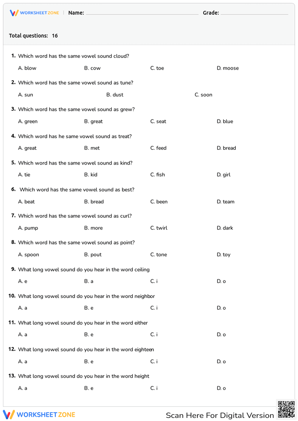 Vowel Sounds - Page 1