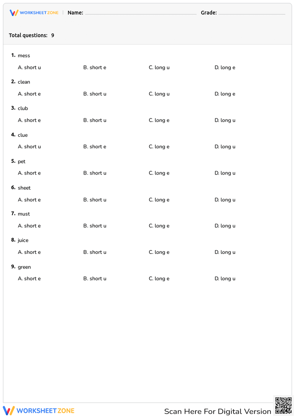 Long and Short Vowels - Page 1