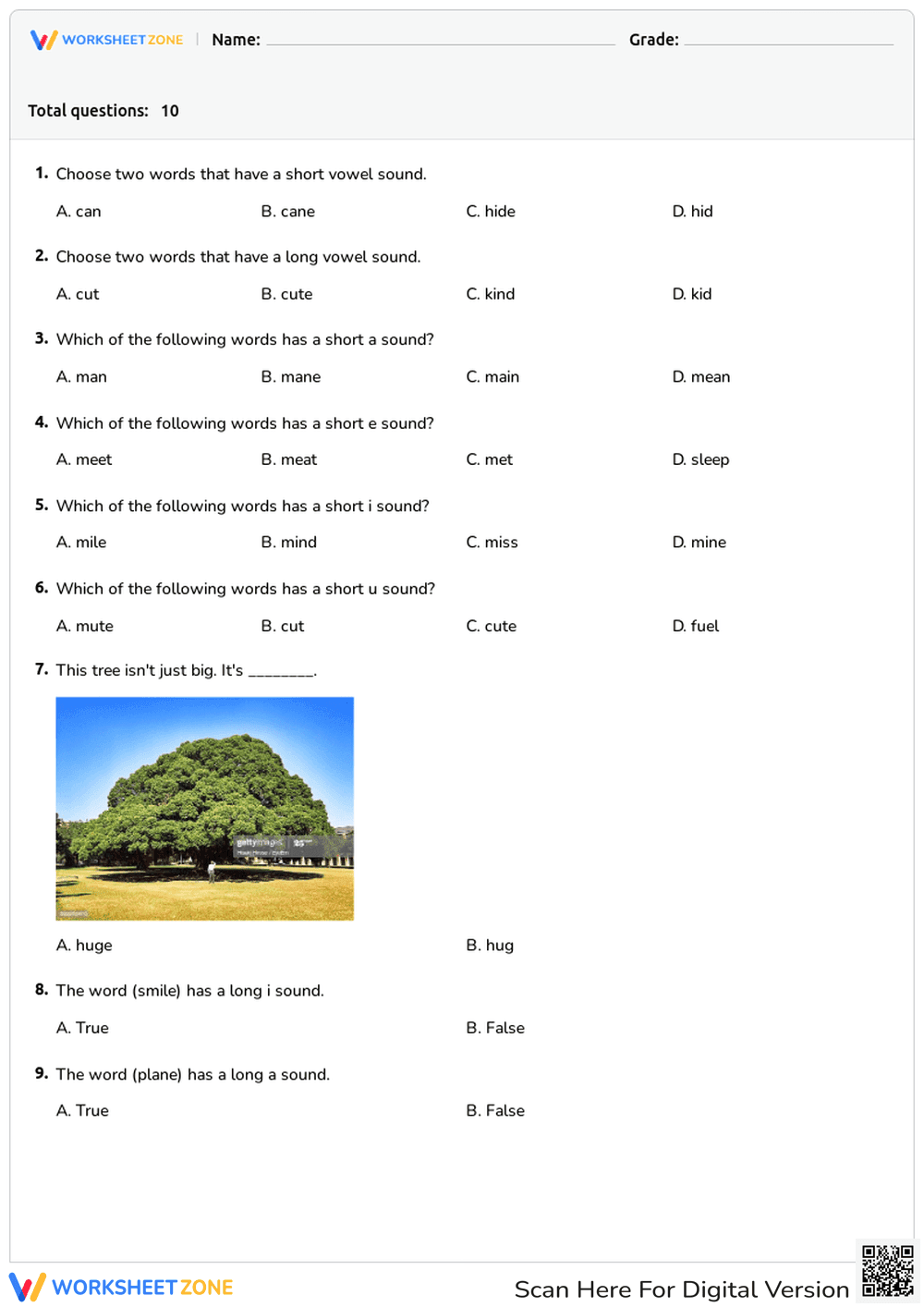 Short and Long Vowels - Page 1