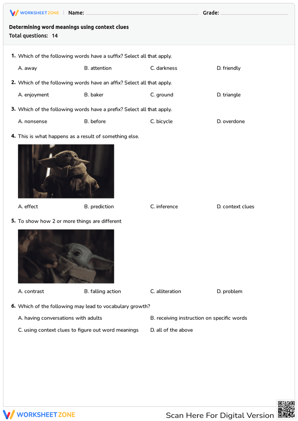 Context Clues: Vocabulary Growth Quiz - Page 1