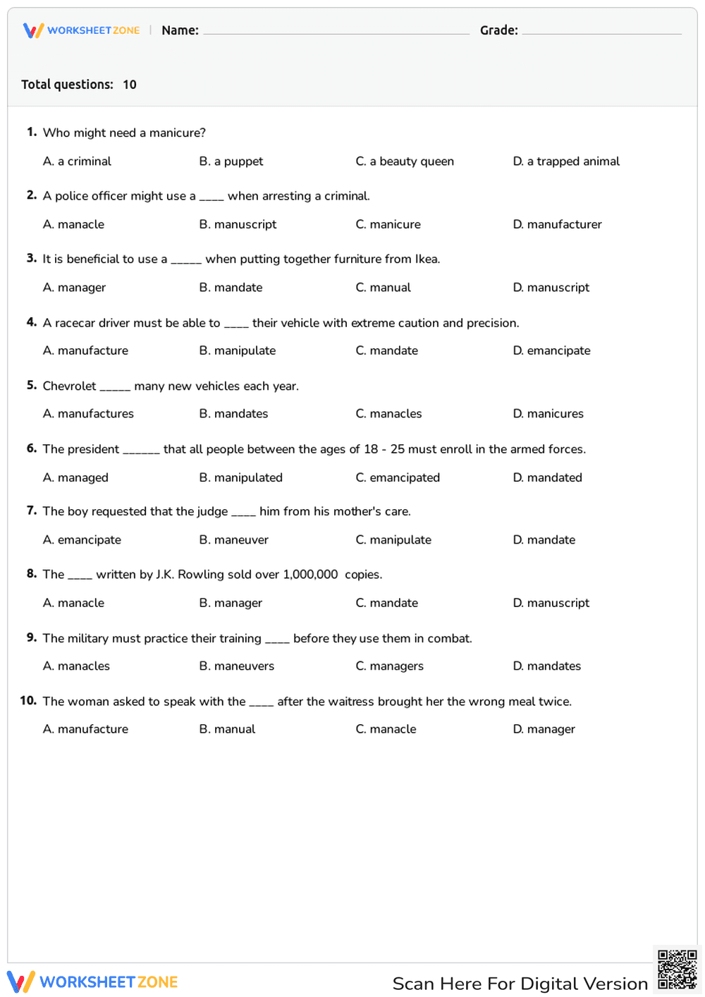Using Action Verbs Correctly in Context - Page 1