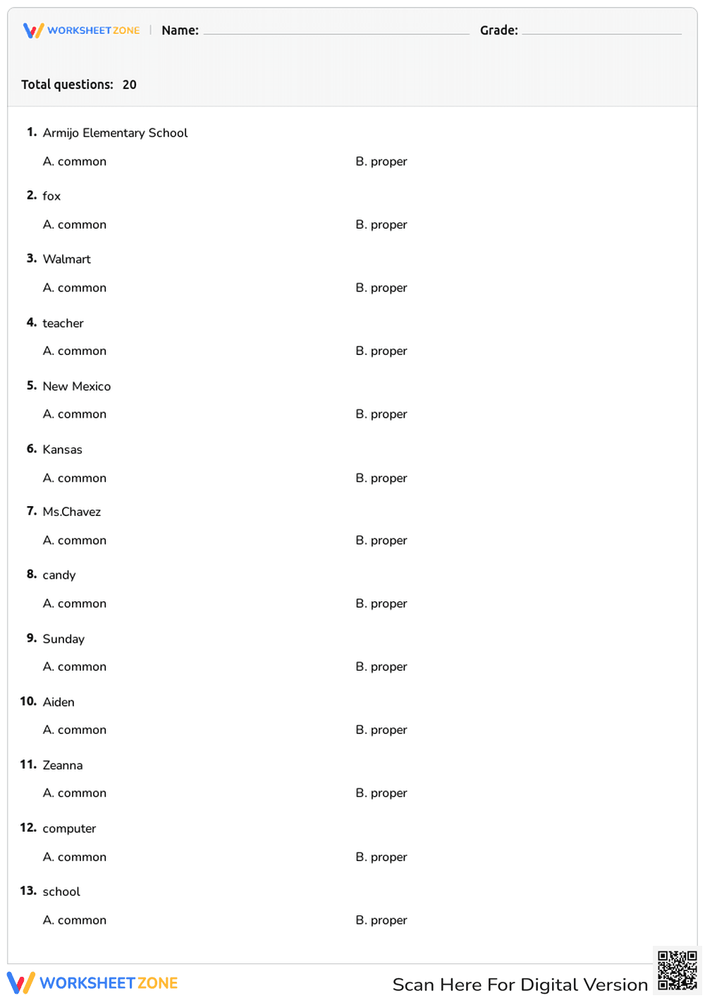 Common and Proper Nouns - Page 1