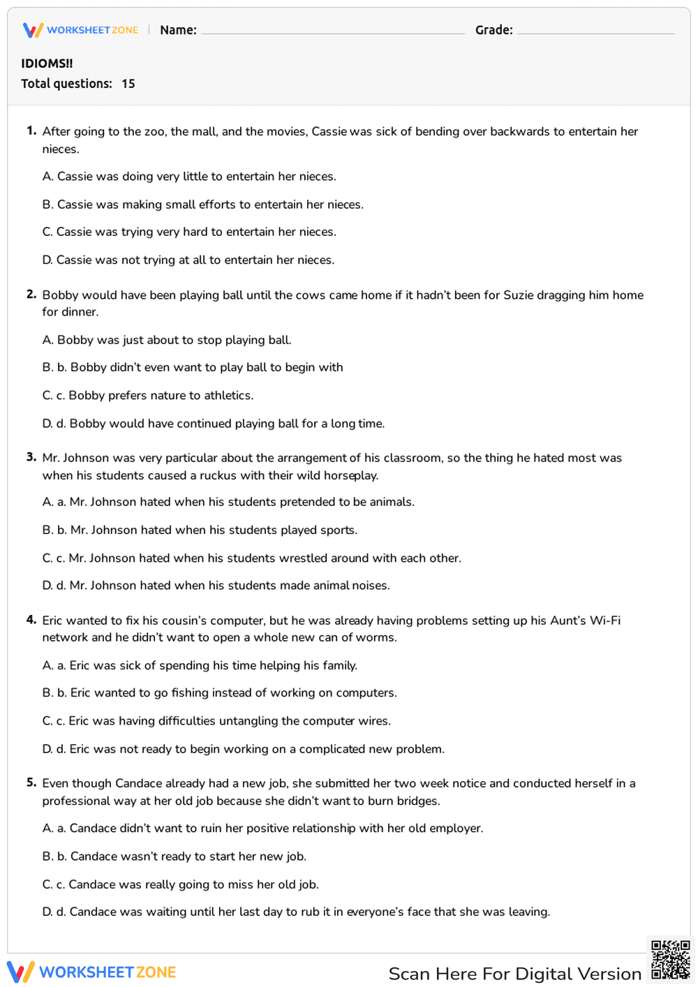 Understanding Idioms: Contextual Meaning Quiz - Page 1