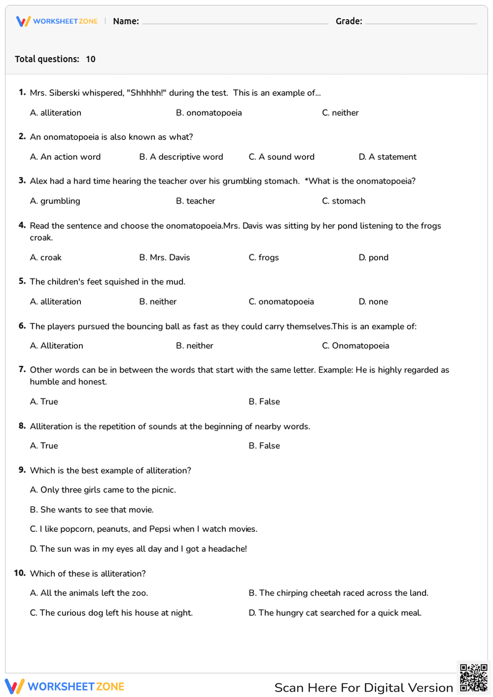 Quiz: Identifying Onomatopoeia and Alliteration - Page 1