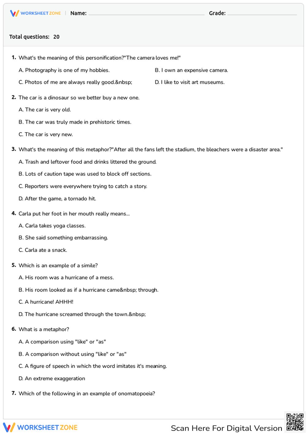 Figurative Language Quiz: Identify & Interpret - Page 1