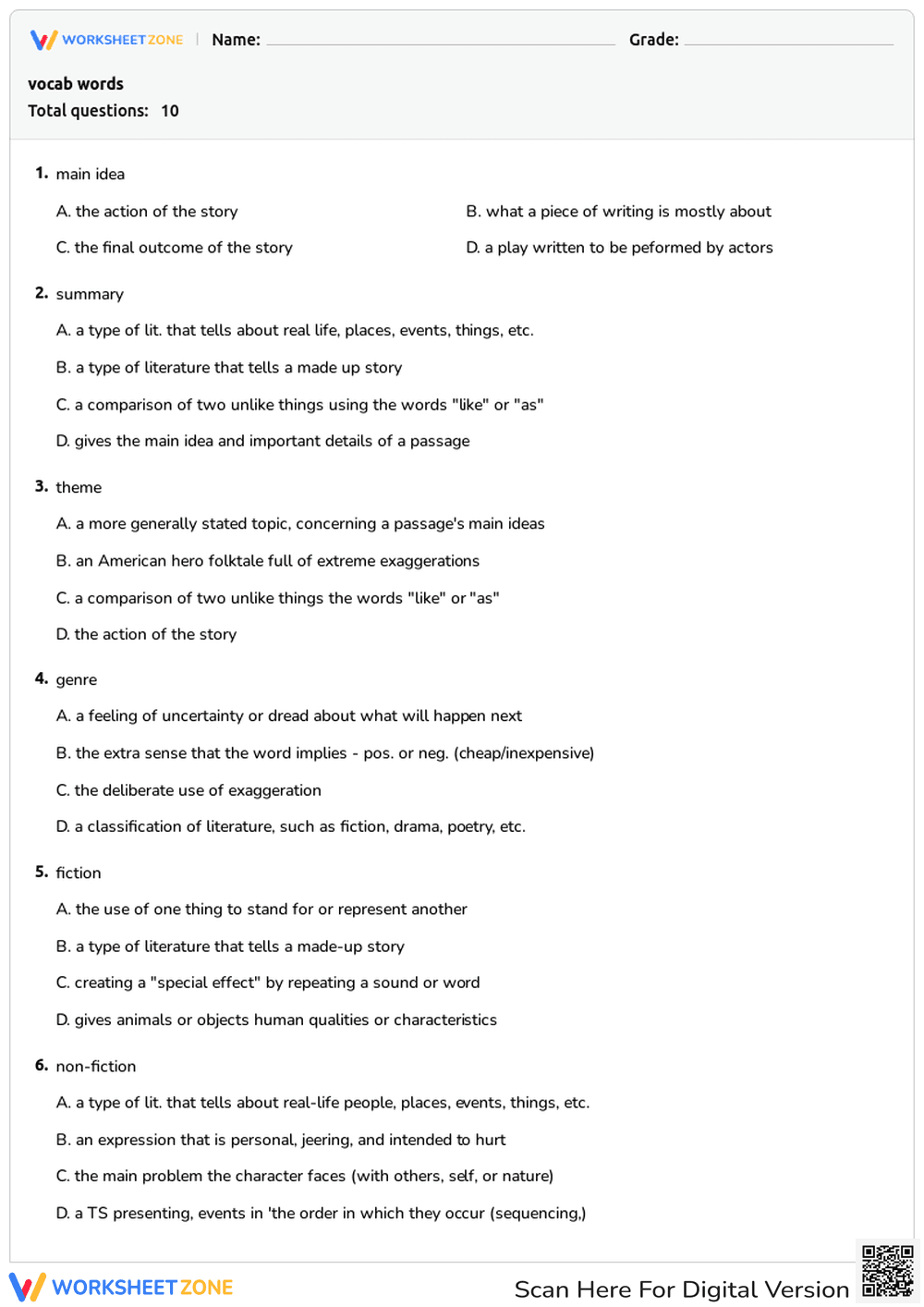 Vocab words-Type of literature - Page 1